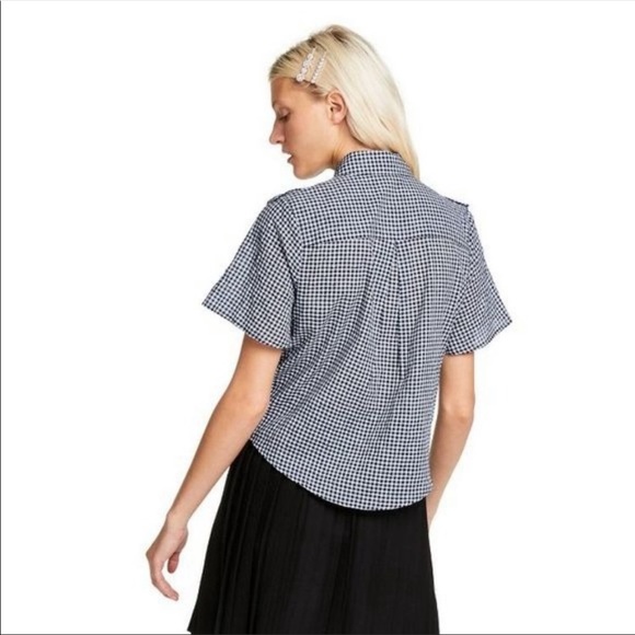 Sandy Liang x Target Black & White Gingham Short Sleeve Ruffle Button Down Shirt - Picture 2 of 3